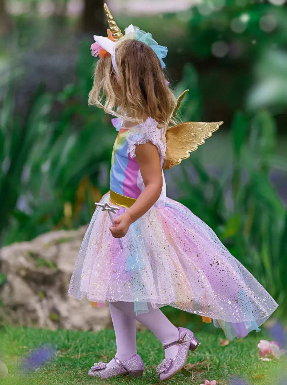 Girls Magical Golden Rainbow Unicorn Costume Dress