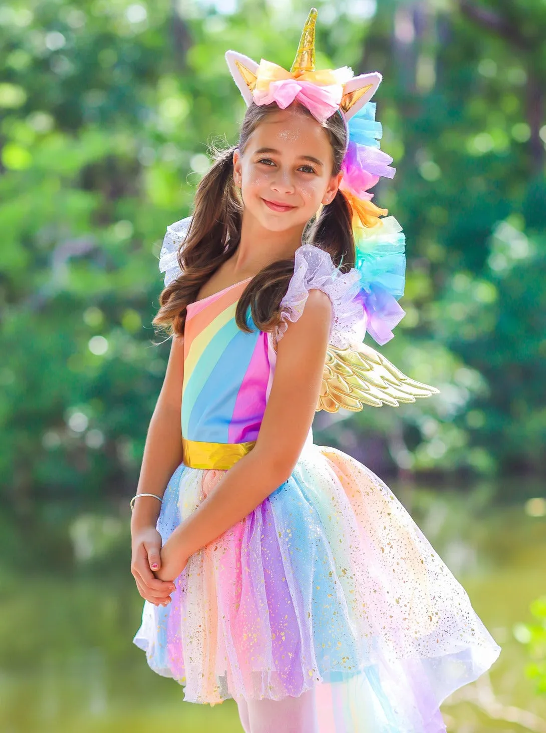 Girls Magical Golden Rainbow Unicorn Costume Dress