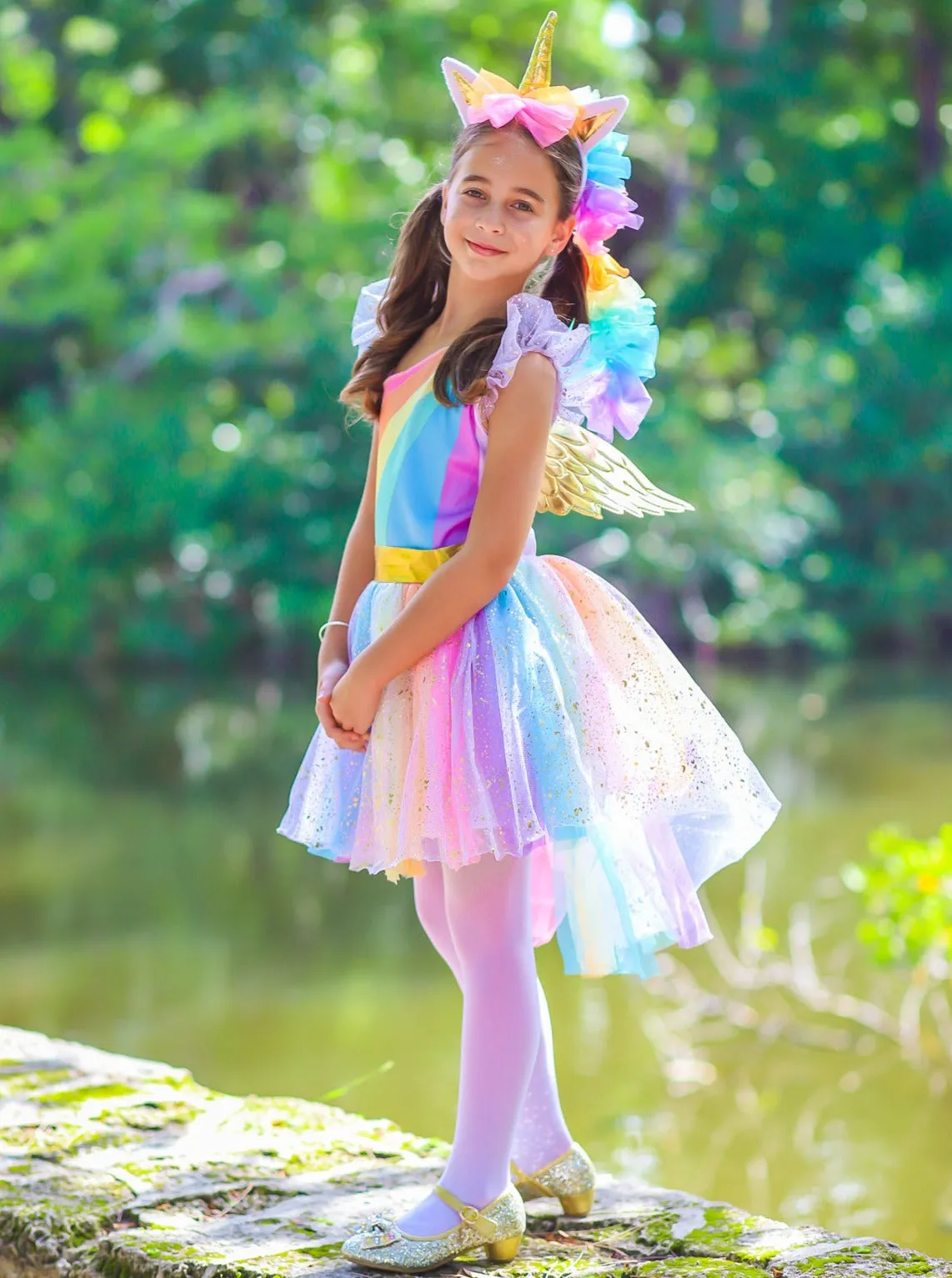 Girls Magical Golden Rainbow Unicorn Costume Dress