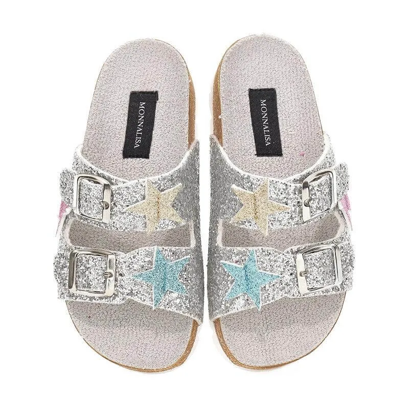 Girls Silver Glitter Star Sandal