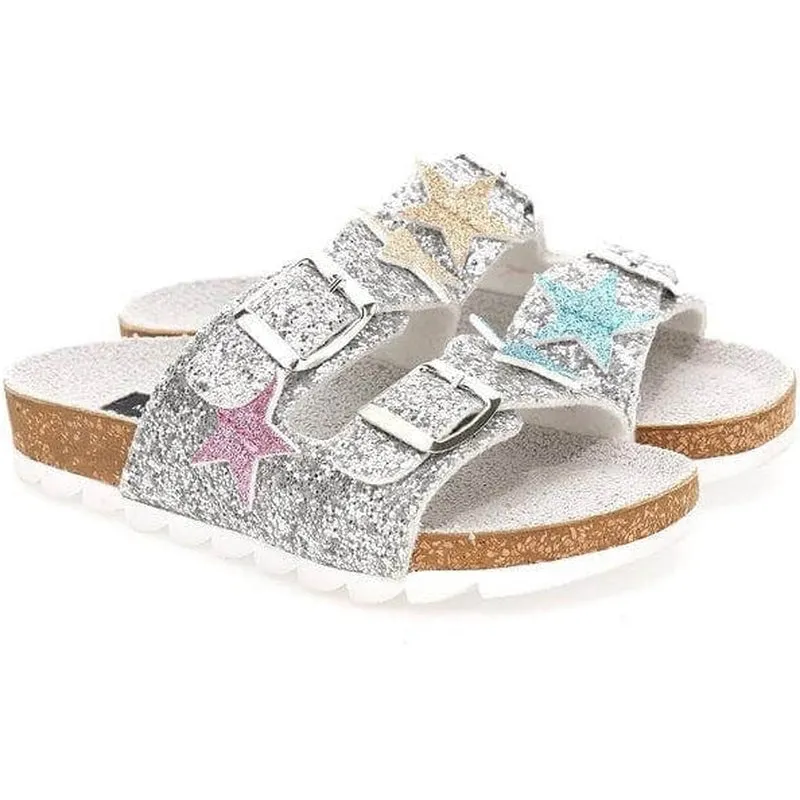 Girls Silver Glitter Star Sandal