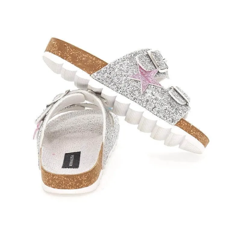 Girls Silver Glitter Star Sandal