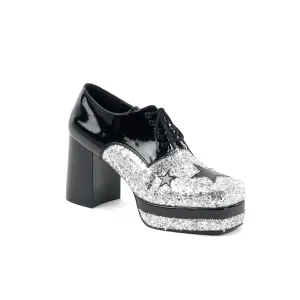 GLAMROCK-02 Black Patent -Silver Glitter