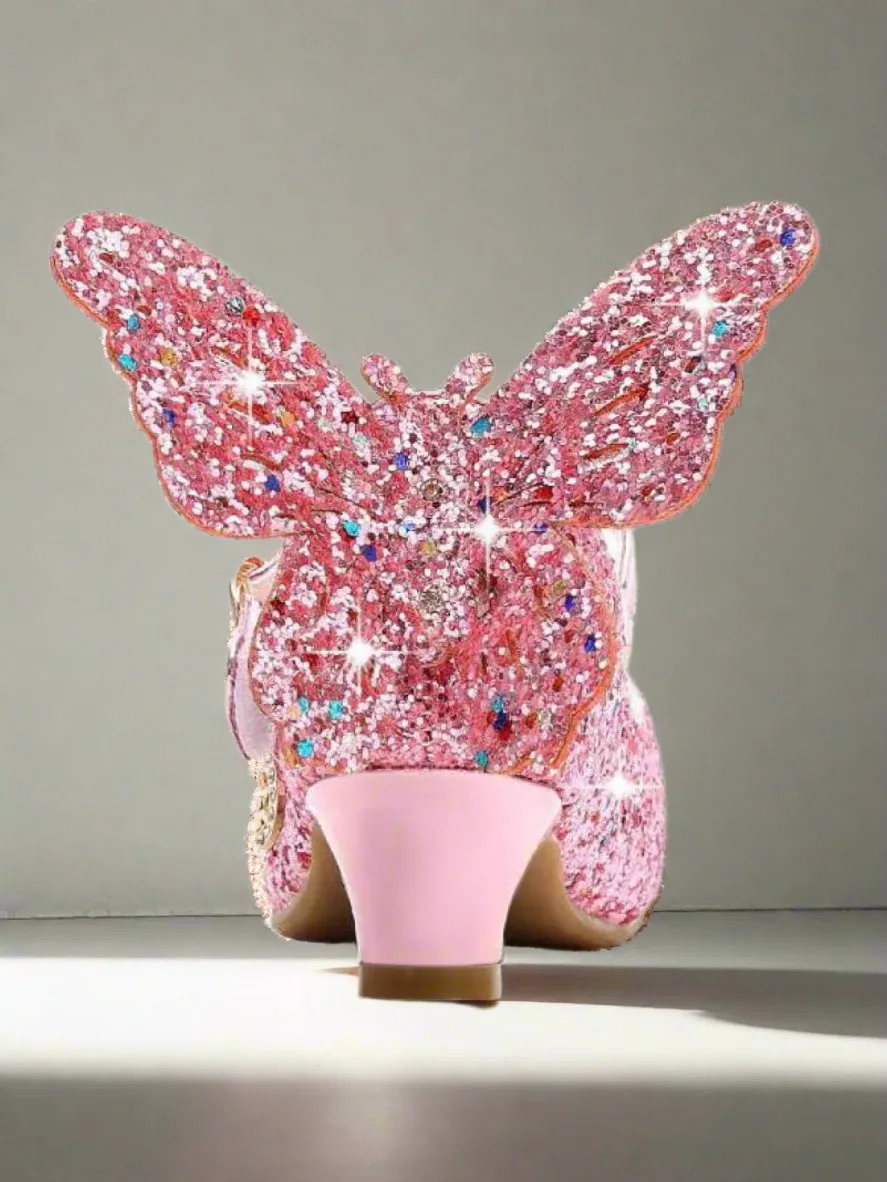 Glitter Butterfly Mary Jane Mini Heels By Liv and Mia