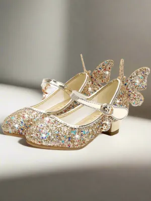 Glitter Butterfly Mary Jane Mini Heels By Liv and Mia