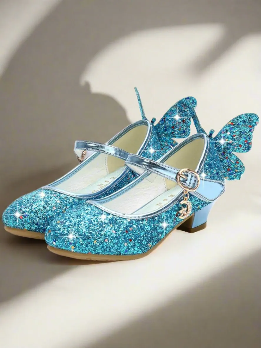 Glitter Butterfly Mary Jane Mini Heels By Liv and Mia