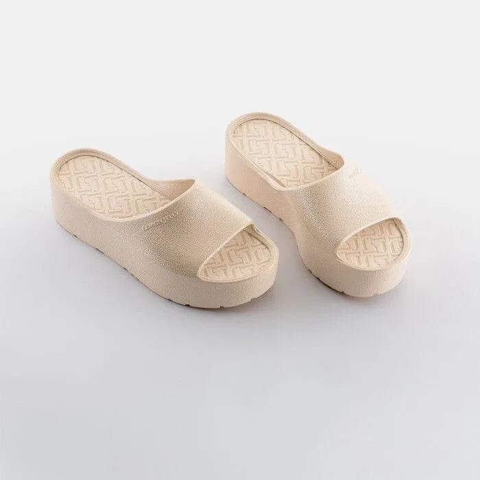 GLITTER FINISH BEIGE PLATFORM SLIDE SANDAL