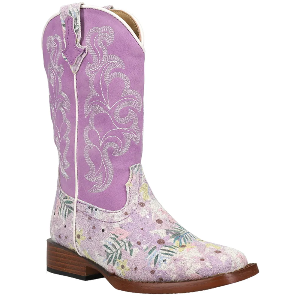 Glitter Floral Square Toe Cowboy Boots (Little Kid-Big Kid)