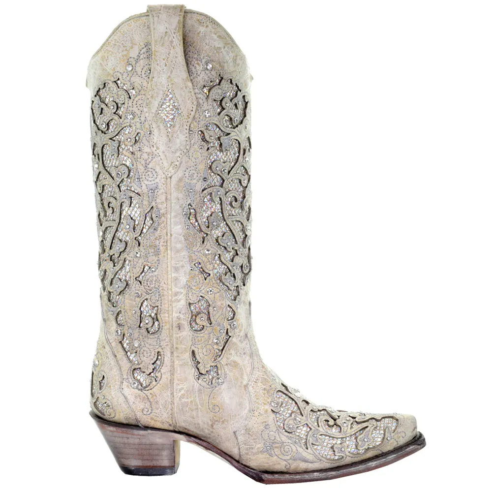 Glitter Inlay Studded Snip Toe Cowboy Boots