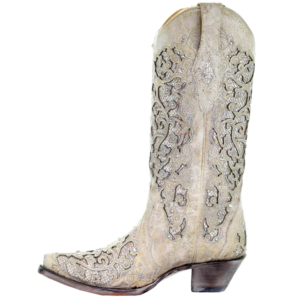 Glitter Inlay Studded Snip Toe Cowboy Boots