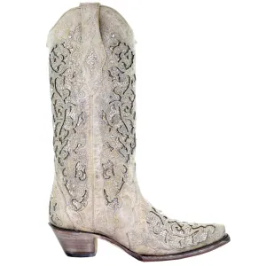 Glitter Inlay Studded Snip Toe Cowboy Boots