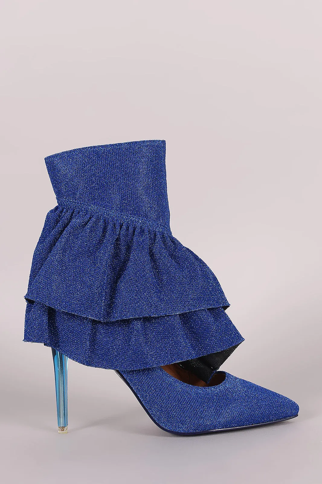 Glitter Tierd Ruffle Cutout Pointy Toe Stiletto Booties