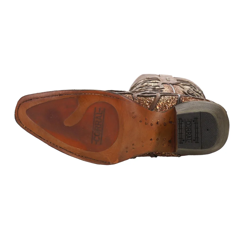 Glitter Tooled-Inlay Snip Toe Cowboy Boots