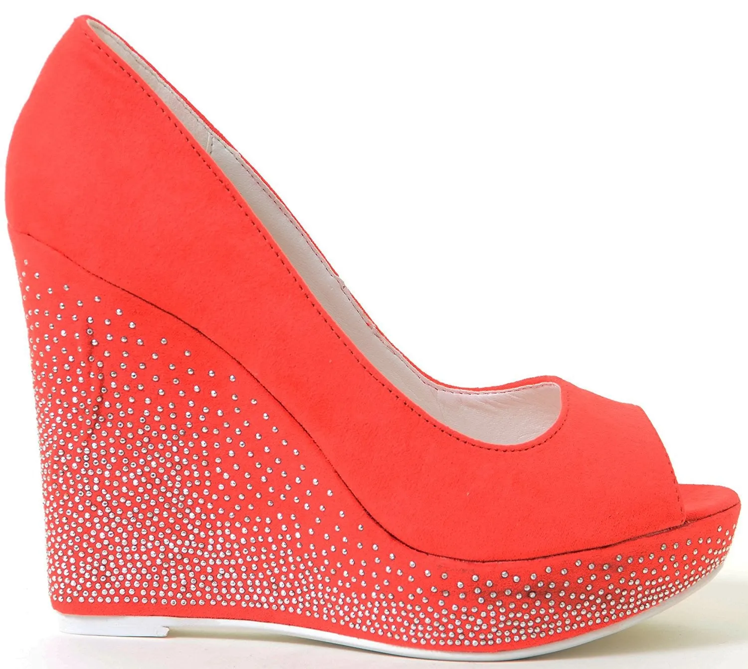 Glitzy Red Peep Toe Evening Holiday Platform Wedges Women's Pumps