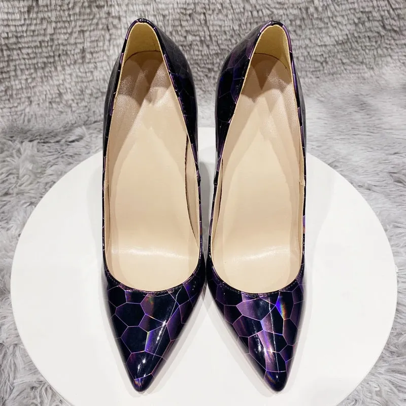 Glossy Geometric Pointed Toe High Heel Pumps