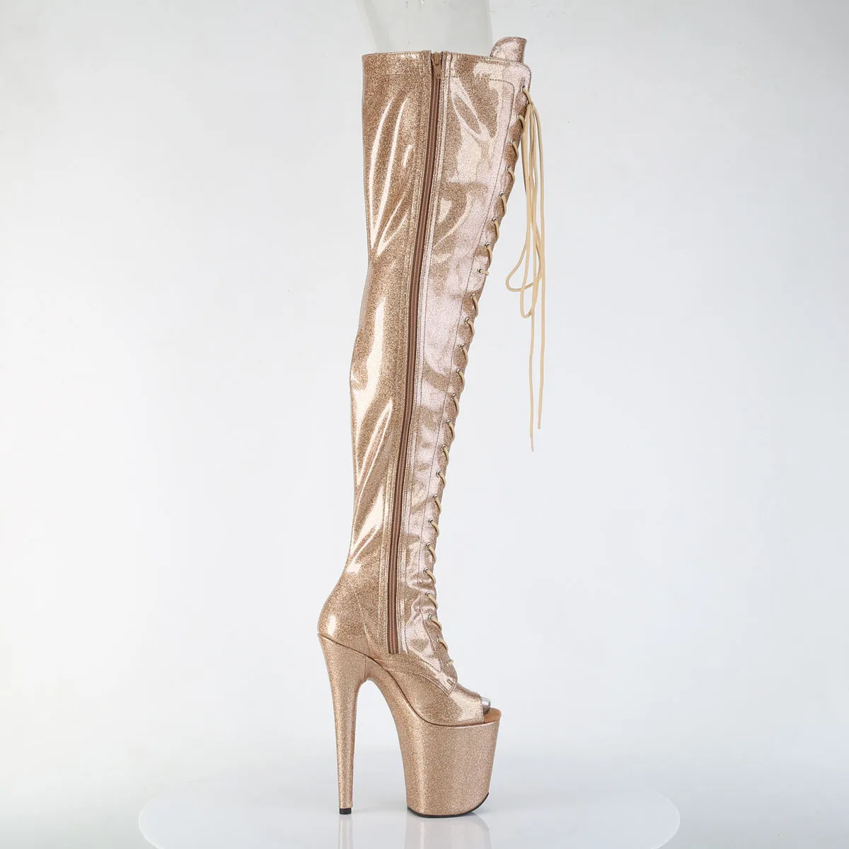 Gold Glitter Peep Toe Thigh High Boots Flamingo-3021GP