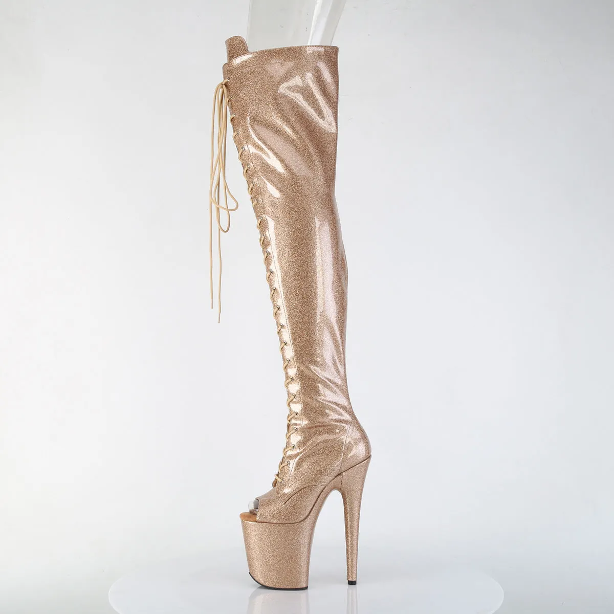 Gold Glitter Peep Toe Thigh High Boots Flamingo-3021GP