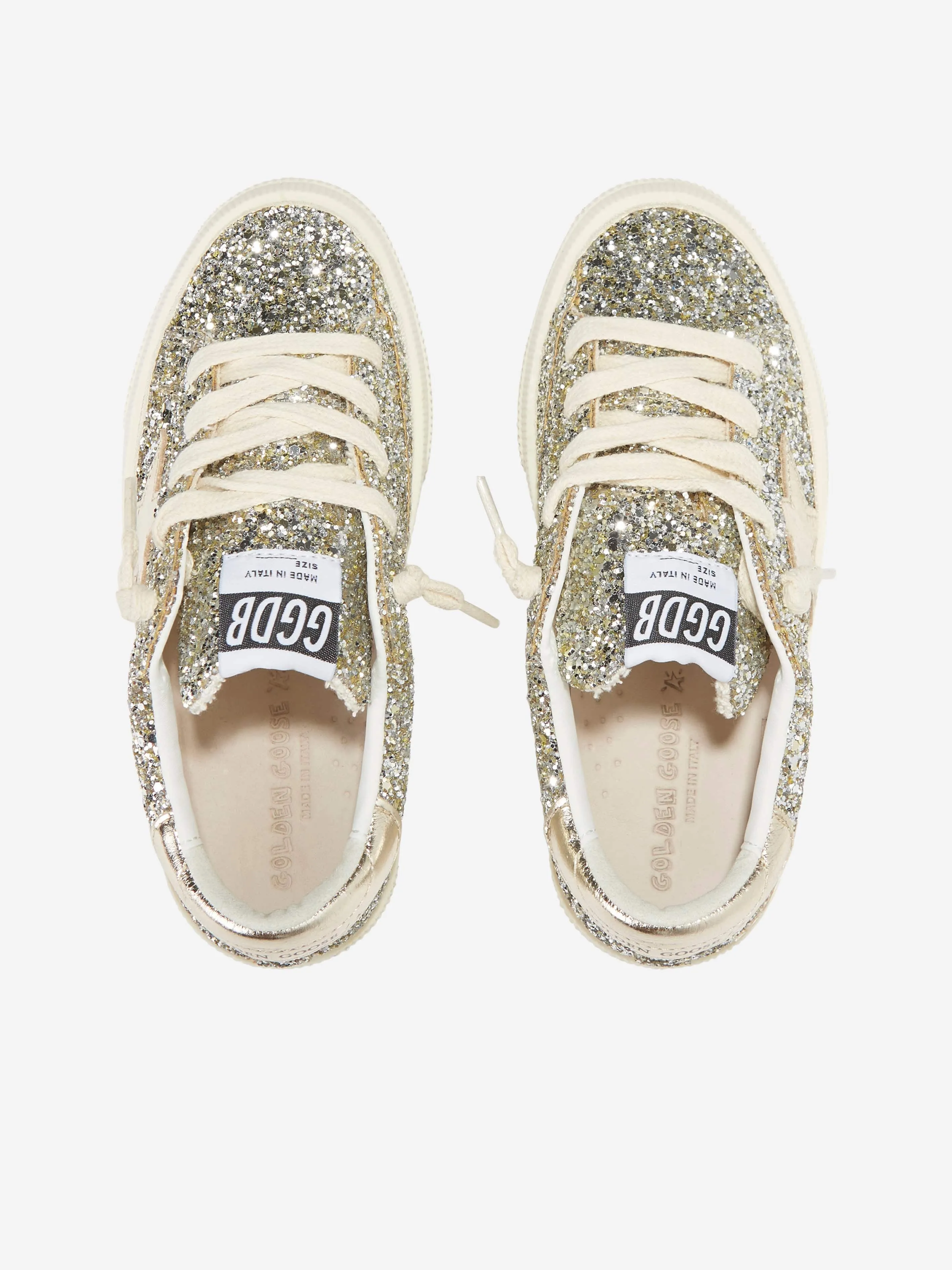 Golden Goose Girls Glitter And Leather May Trainers in Silver