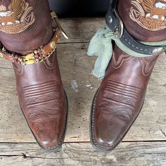 HARLEY-DAVIDSON Vintage Eagle Brown Lug Biker Moto Western Cowboy Boots