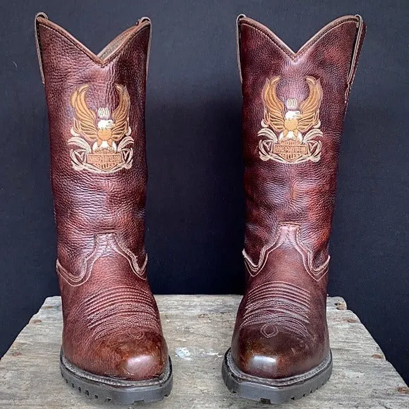 HARLEY-DAVIDSON Vintage Eagle Brown Lug Biker Moto Western Cowboy Boots