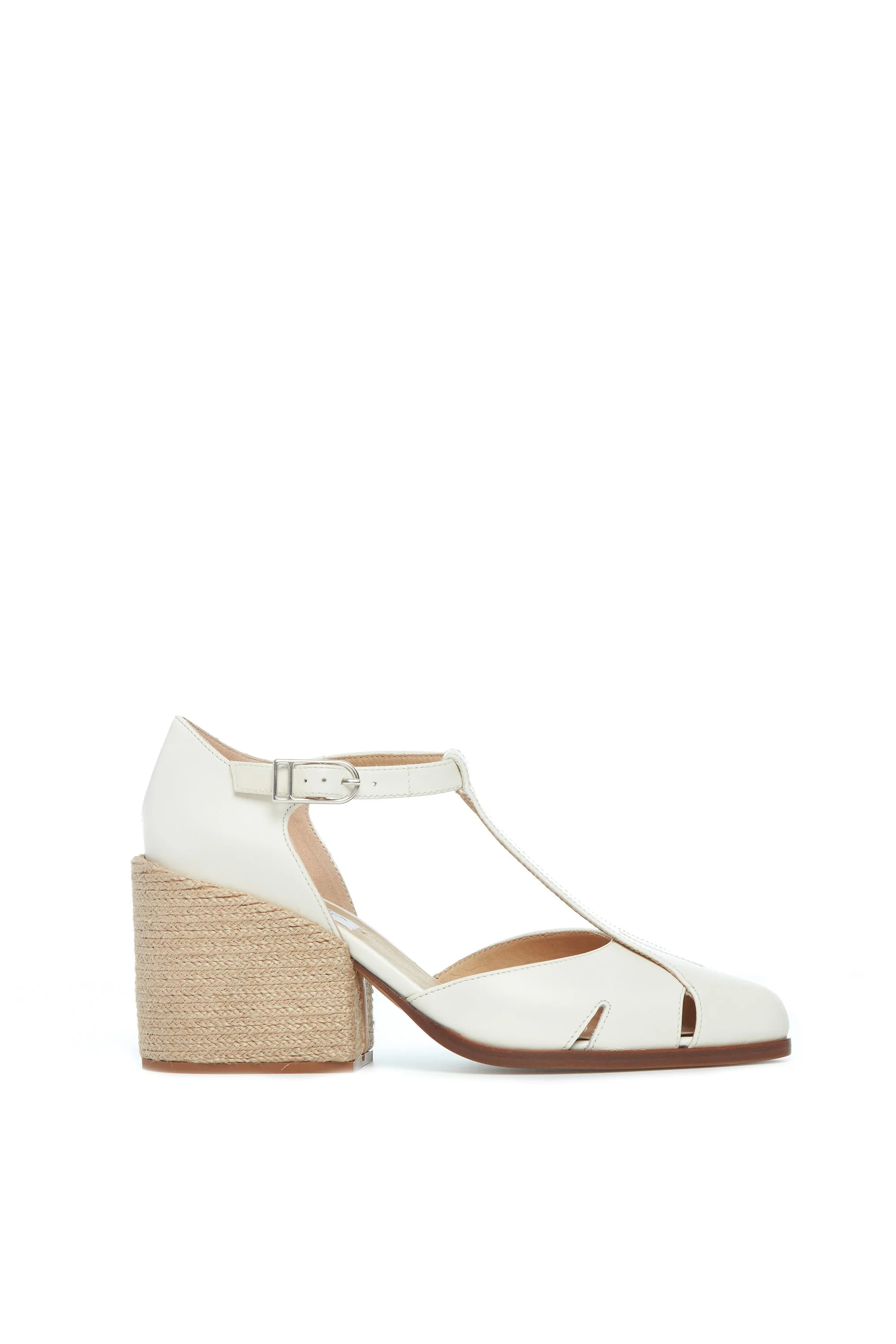 Ivy T-Strap Heel in Cream Leather