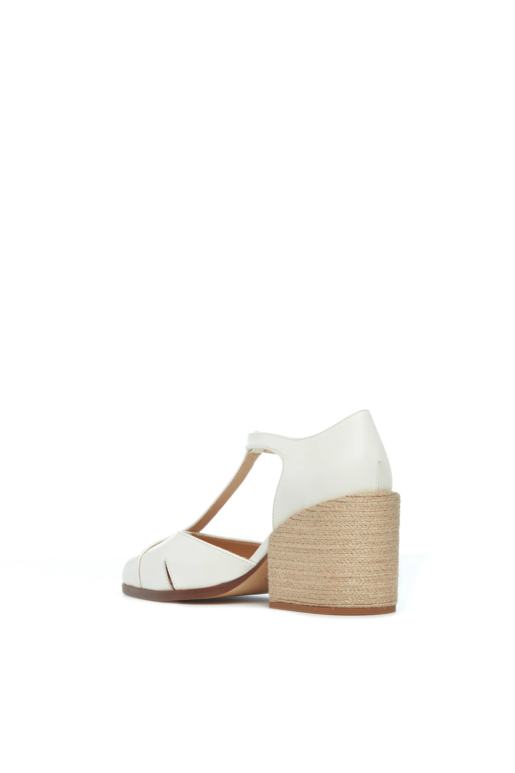 Ivy T-Strap Heel in Cream Leather