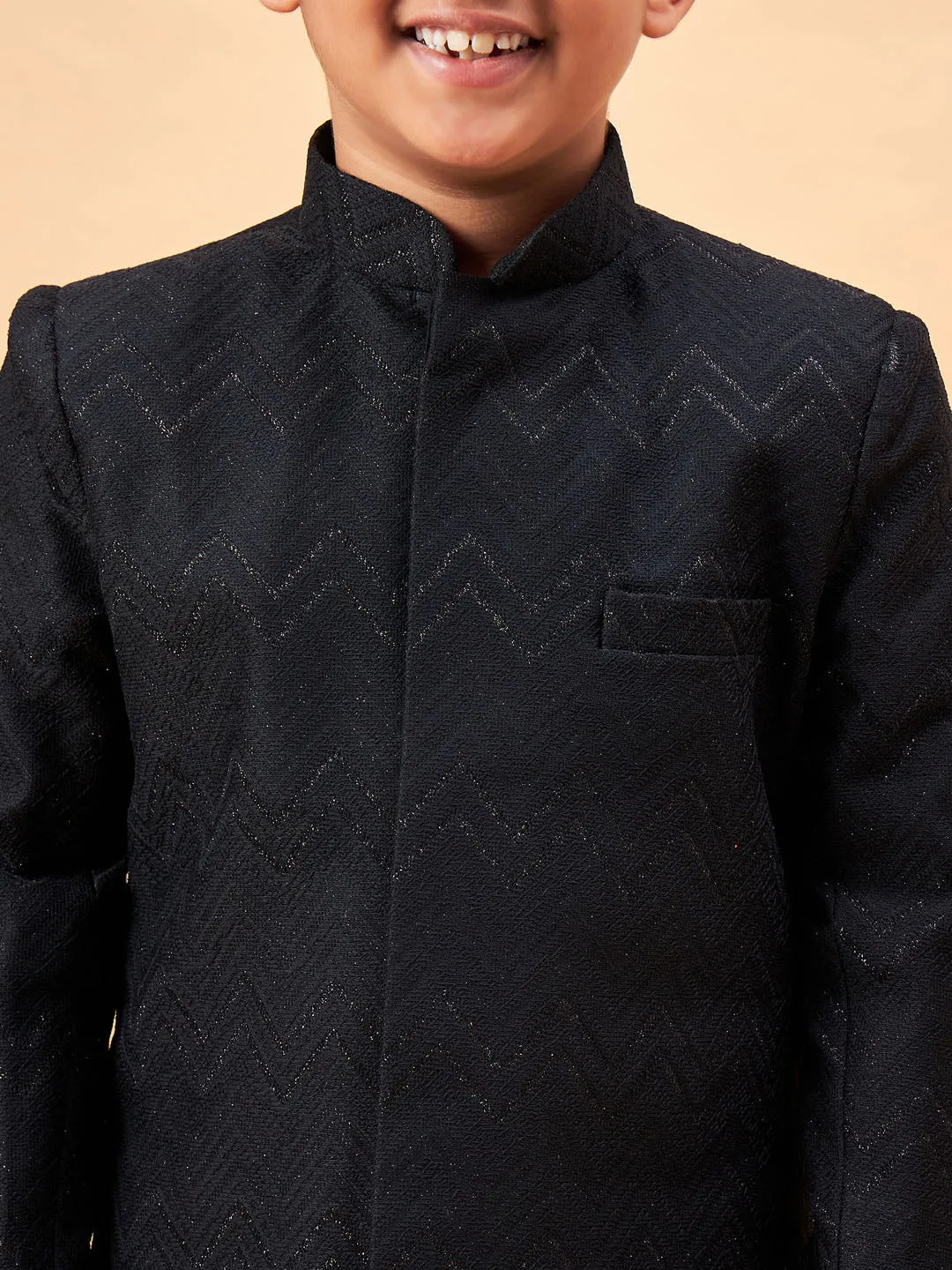 Jashvi Boy's Black Glitter Indo Western Sherwani Set