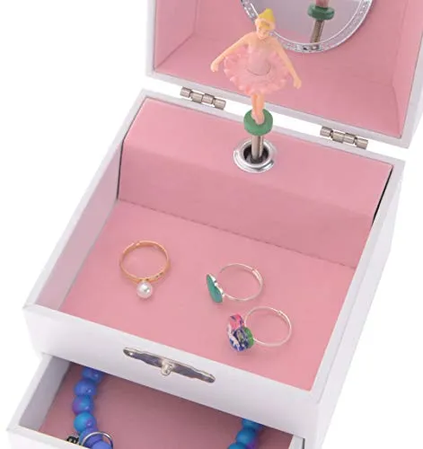 Jewelkeeper Personalize-Your-Own White Musical Ballerina Jewelry Box with Pullout Drawer