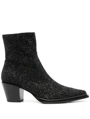 JIMMY CHOO Glittered Ankle-Length Block Heel Boots