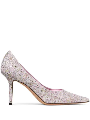 JIMMY CHOO Glittered Leather Pumps with High Stiletto Heel