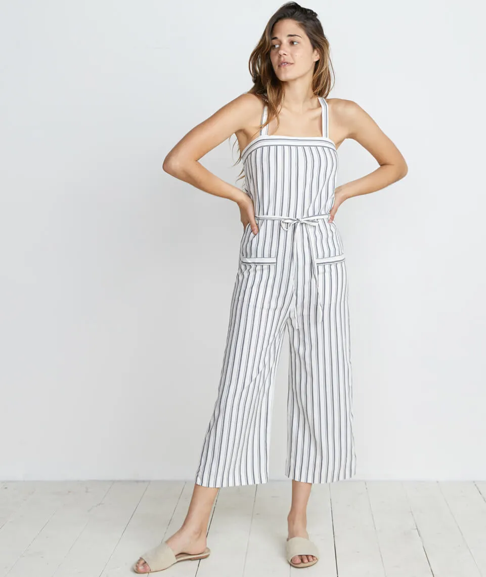 Juliette Jumpsuit in Ivory/Charcoal Stripe