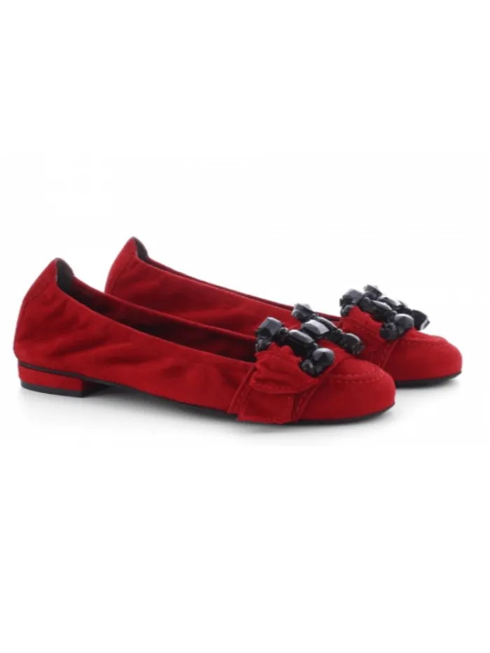 Kennel & Schmenger Malu Ballerina Pump In Deep Red With Black Gemstones 21-10120-514