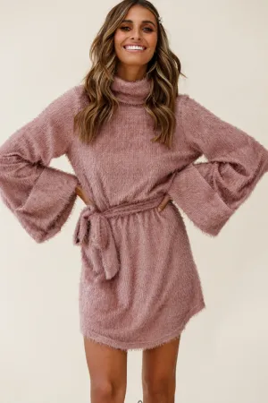 Kiara High Neck Kimono Sleeve Knit Dress Blush