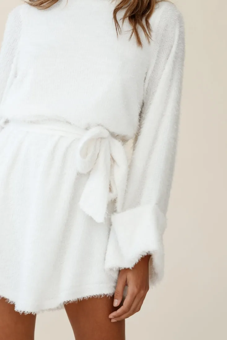 Kiara High Neck Kimono Sleeve Knit Dress White