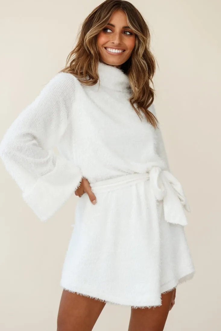 Kiara High Neck Kimono Sleeve Knit Dress White