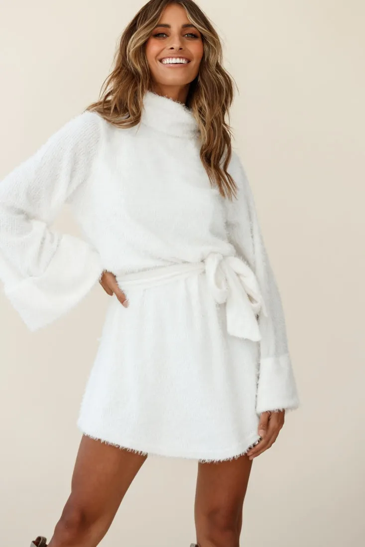 Kiara High Neck Kimono Sleeve Knit Dress White