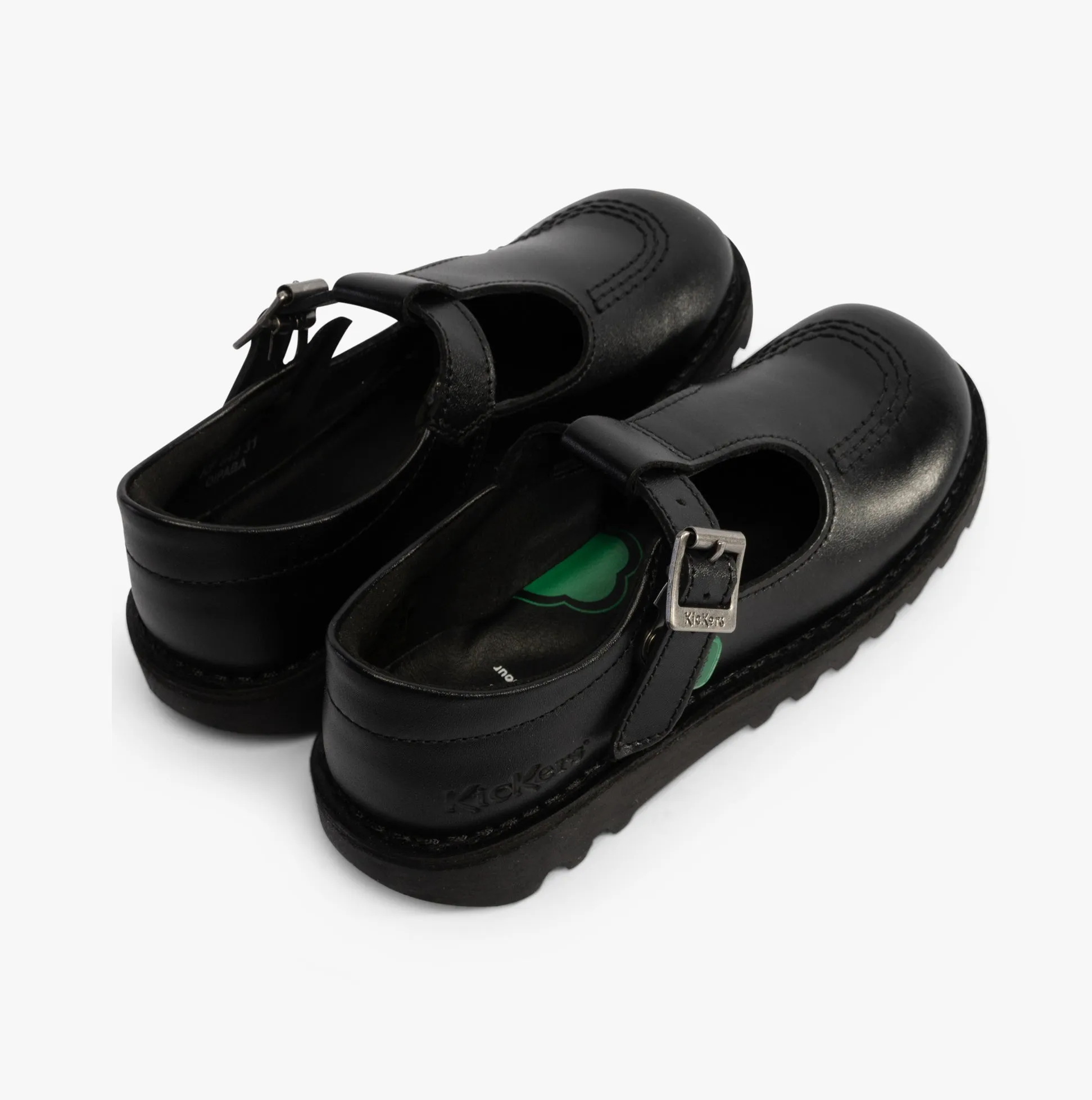 KICK Girls T-Bar Leather Shoes Black
