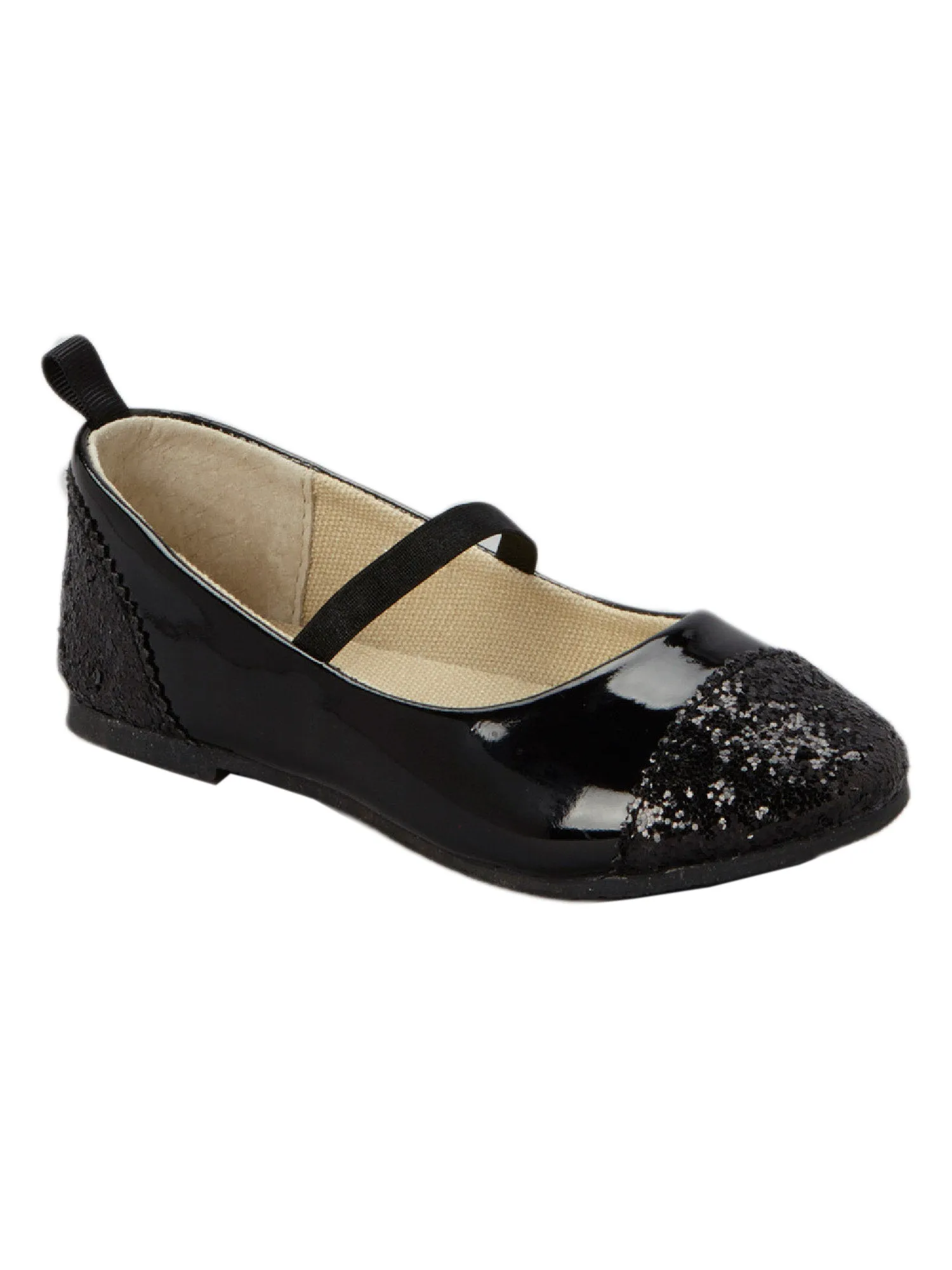 Lamour Girls Black Glitter Toe And Heel Ballerina Flats 5 Toddler-12 Kids