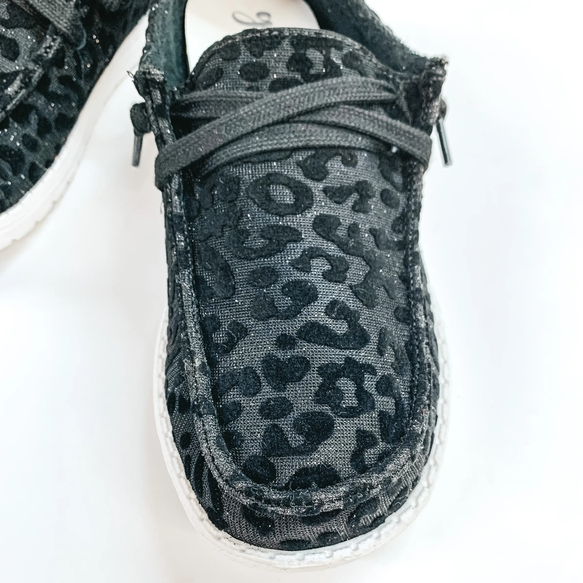 Last Chance Size 9 | Very G | Have To Run Leopard Print Slip On Loafers with Laces in Black Glitter | ONLY 1 LEFT!