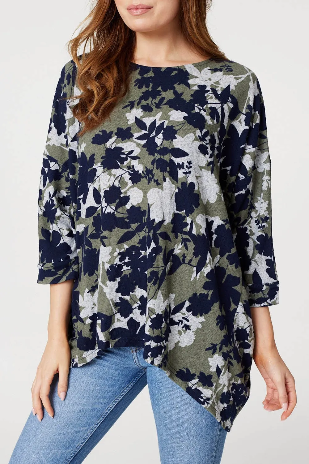 Leaf Print Oversized Blouse Top