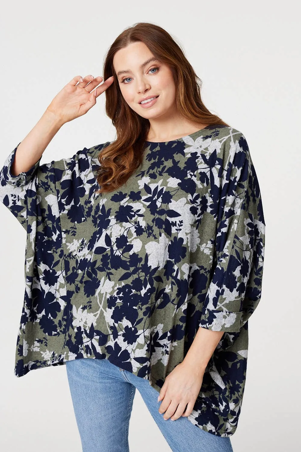 Leaf Print Oversized Blouse Top