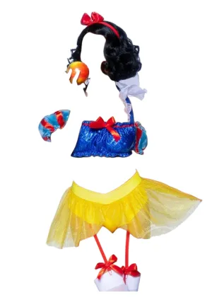 Leg Avenue 3 PC Bad Apple Snow White, Shimmer Halter Bandeau with Organza Puff Sleeves Multi Color