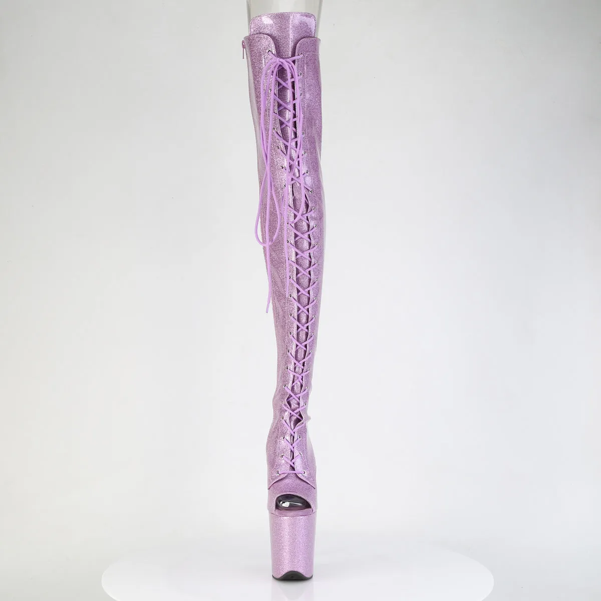 Lilac Glitter Peep Toe Thigh High Boots Flamingo-3021GP