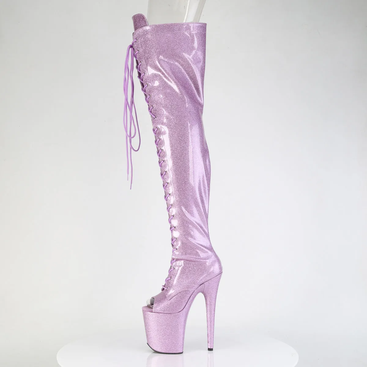 Lilac Glitter Peep Toe Thigh High Boots Flamingo-3021GP