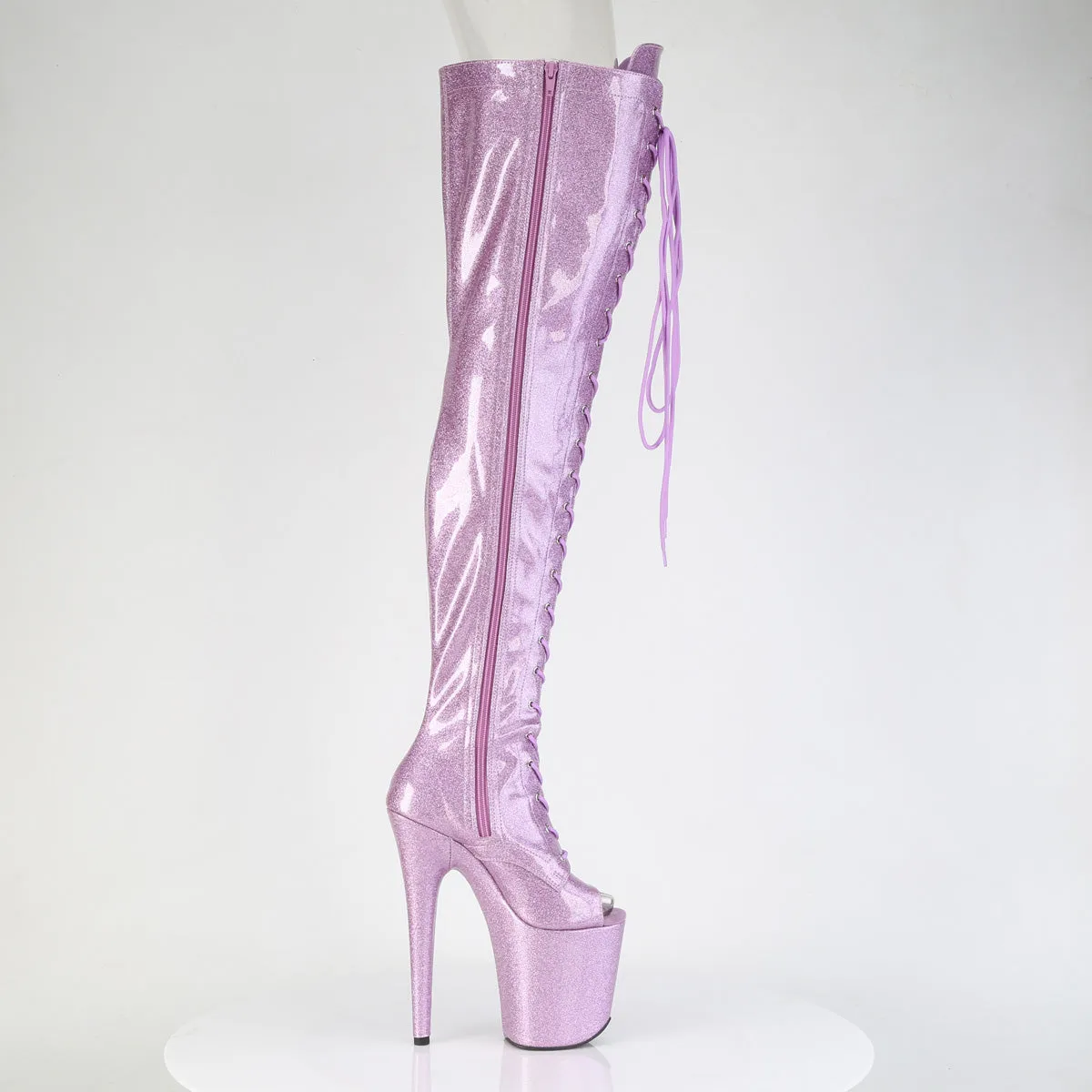 Lilac Glitter Peep Toe Thigh High Boots Flamingo-3021GP