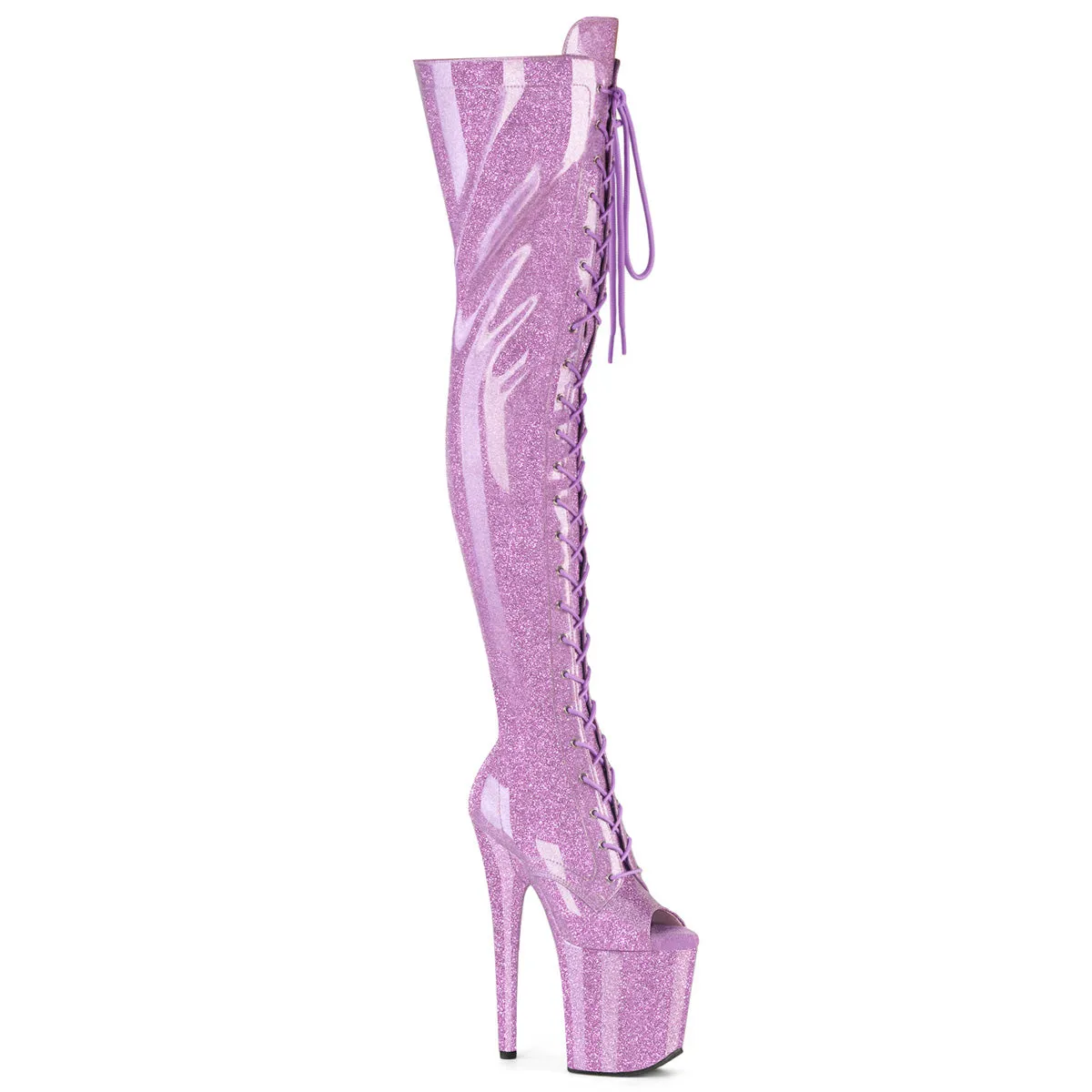 Lilac Glitter Peep Toe Thigh High Boots Flamingo-3021GP