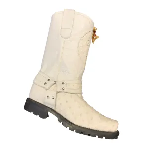 Los Altos Harness White Ostrich Quill Biker Boots