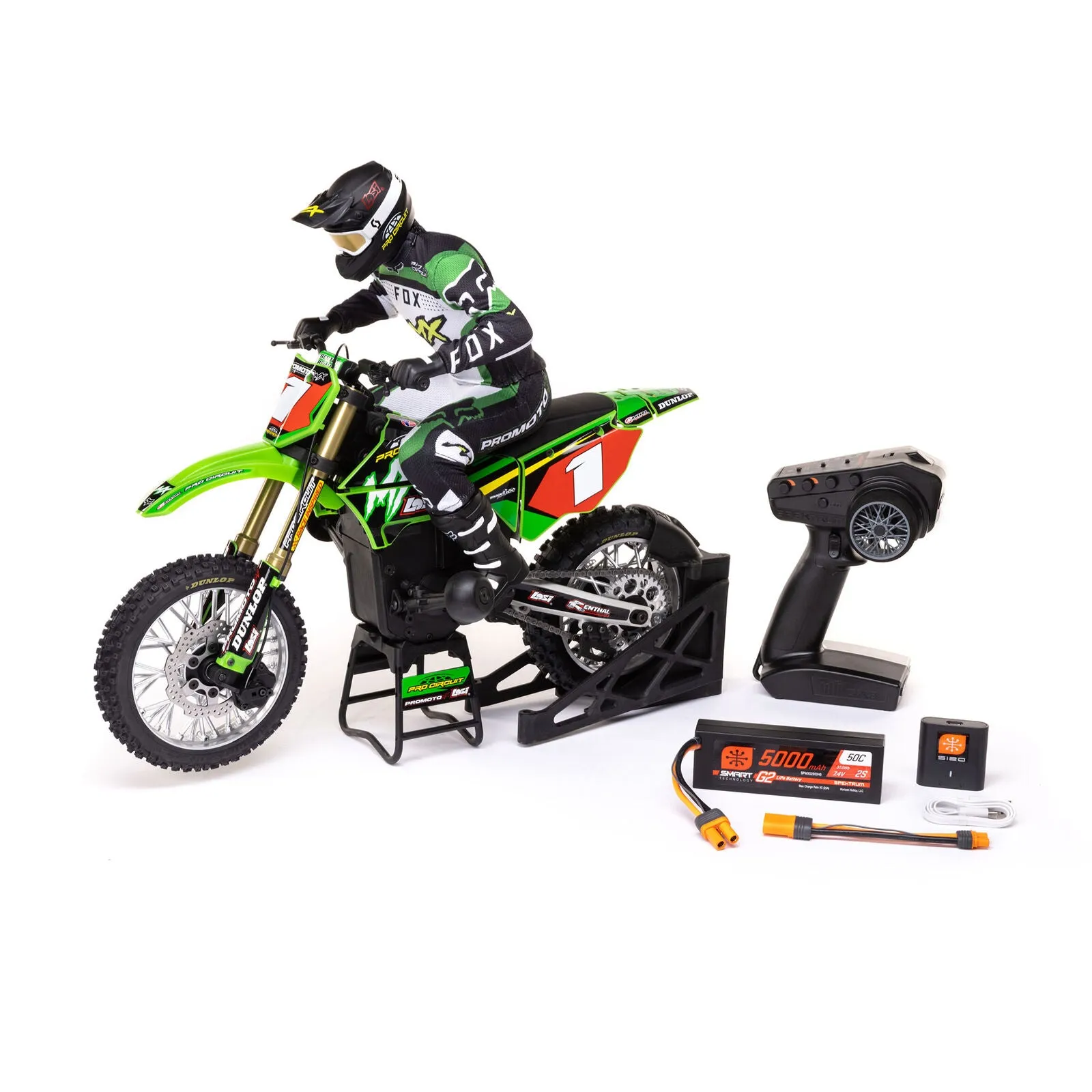 Losi 1/4 Promoto-MX Motorcycle RTR with Battery and Charger, Pro Circuit Green