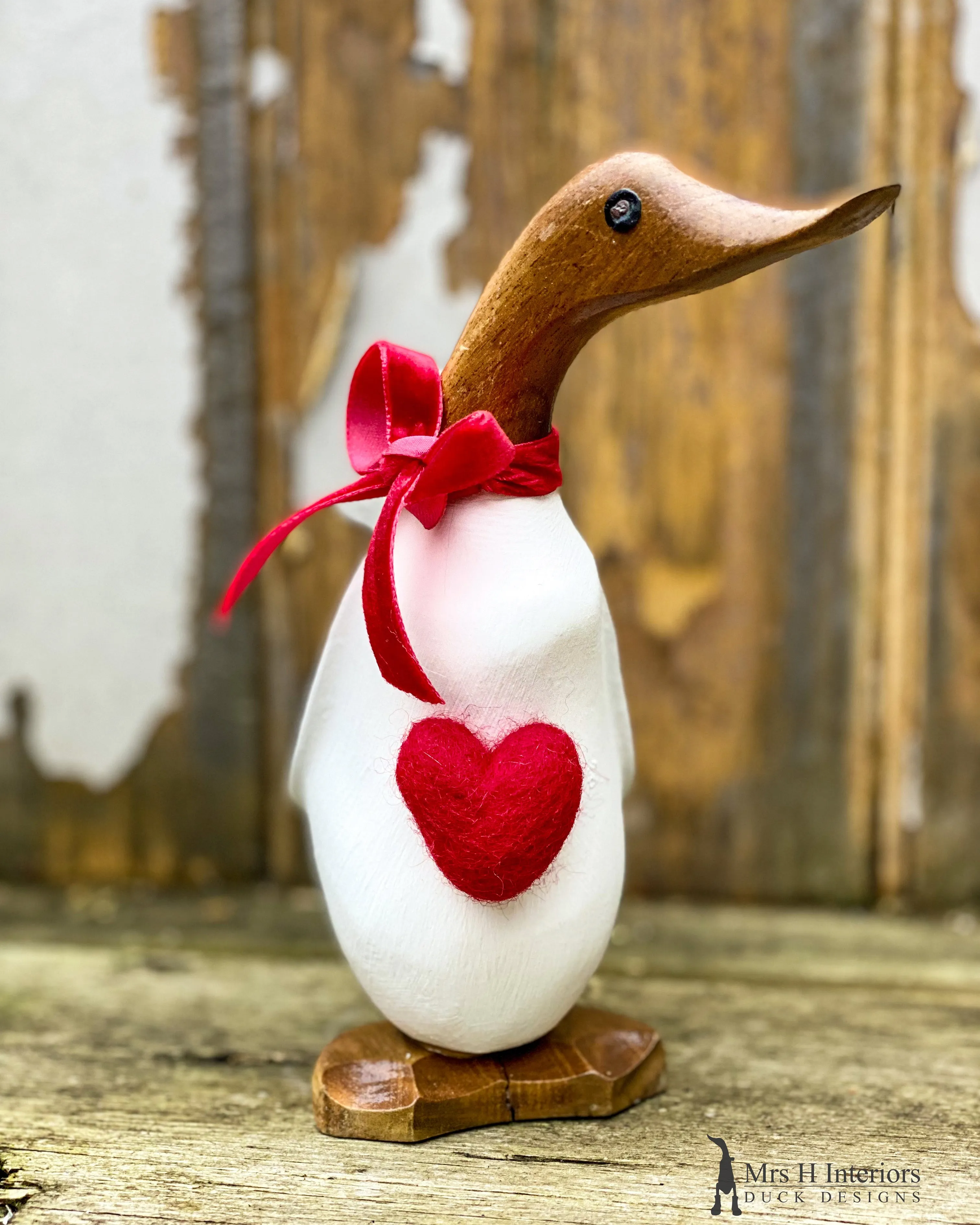 Love you - Decorated Wooden Duck in Boots by Mrs H the Duck Lady