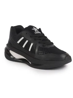 Men Black Breathable Sport Shoes|KPU Upper and Anti-Skid Bounce Back Phylon Sole|Athleisure Running Shoes|Lace Up Walking Shoes|Gym Shoes